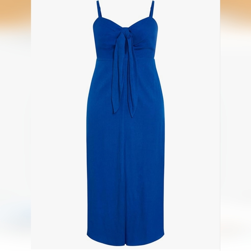 City Chic Abbie Dress NWT 20 Linen Blend Sleeveless Midi Curvy Front Slit